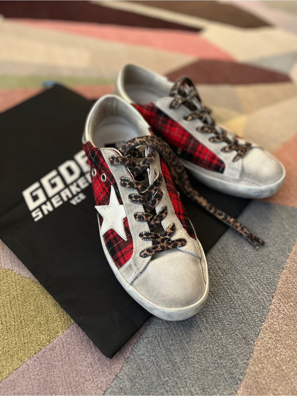 Golden Goose Super-Star Red Plaid Tartan Sneakers